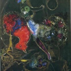 Marc Chagall Night – 1953 Surrealist Genre Oil Painting on Canvas, Private Collection