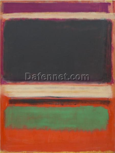 Color Field Painting Inspired by Mark Rothko – No. 3/No. 13 (Magenta, Black, Green on Orange), 1949 – Da Fen Village Studio Abstract Oil Art for Modern Home & Office Décor