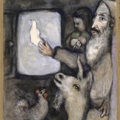 Marc Chagall Noah Lets Go the Dove Through the Window of the Ark (Noé lâche la colombe par la fenêtre de l'Arche) – 1931 Naïve Art Gouache and Oil on Paper