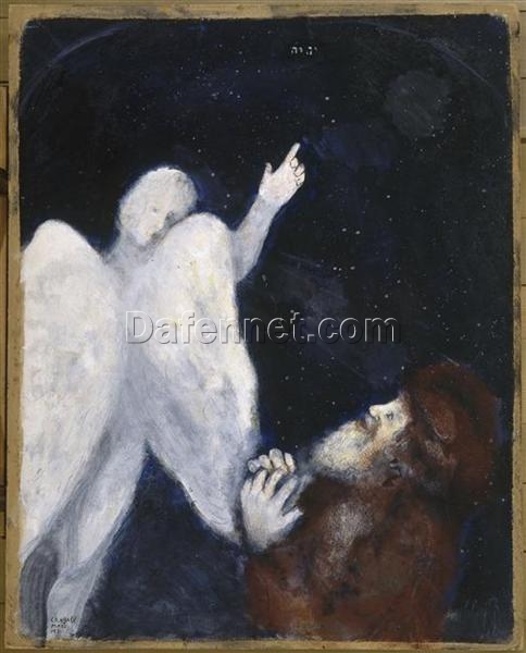 Marc Chagall Noah Receives the Order to Build the Ark (Noé reçoit de l’ordre de construire l’Arche) – 1931 Naïve Art Gouache and Oil on Paper