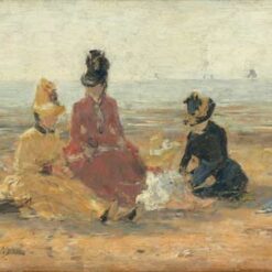 On the Beach, Trouville by Eugene Boudin – 1887 Impressionist Genre Oil Painting, Custom Art from Dafen Oil Painting Village Studio