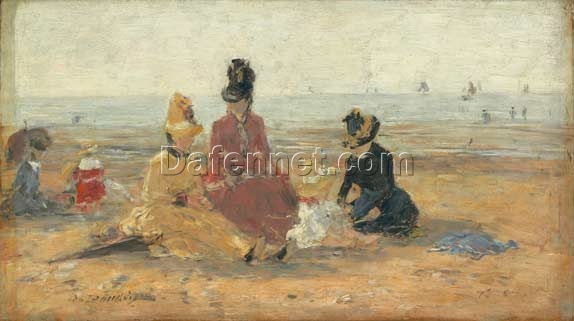 On the Beach, Trouville by Eugene Boudin – 1887 Impressionist Genre Oil Painting, Custom Art from Dafen Oil Painting Village Studio