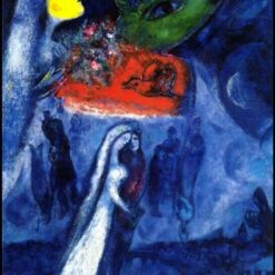 Marc Chagall On Two Banks – 1956 Naïve Art Genre Painting, Oil on Canvas