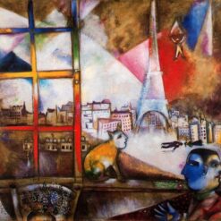 Hand-Painted Oil Painting Inspired by Marc Chagall’s 'Paris through the Window' – High-Quality Reproduction by Da Fen Oil Painting Village Studio