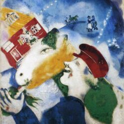 Marc Chagall Peasant Life – Cubism Genre Painting, Oil on Canvas