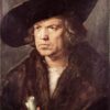 Hand-Painted Albrecht Dürer "Portrait of a Man with Beret and Scroll" Oil Painting – Northern Renaissance Portrait Reproduction by Da Fen Oil Painting Village Studio