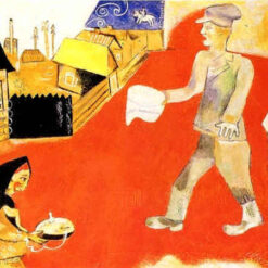 Marc Chagall Purim – 1918 Cubist Genre Painting, Oil on Canvas
