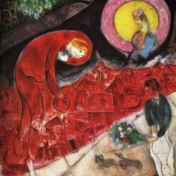 Marc Chagall Red Roofs – 1953-1954 Surrealist Cityscape Oil Painting on Canvas, Private Collection