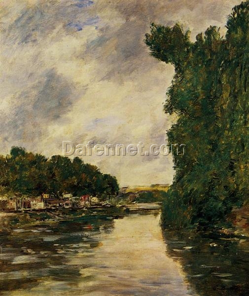 River near Abbeville by Eugene Boudin – 1894 Impressionist Landscape Oil Painting, Custom Art from Dafen Oil Painting Village Studio