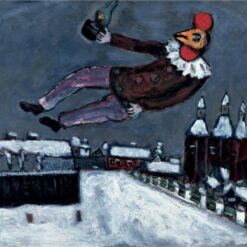Marc Chagall Rooster Man Above Vitebsk – Naïve Art Cityscape, Oil on Canvas