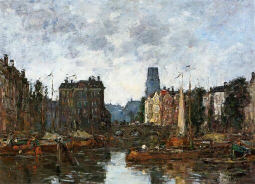 Rotterdam, the Pont de la Bourse by Eugene Boudin – 1873 Impressionist Cityscape Oil Painting, Custom Art from Dafen Oil Painting Village Studio