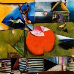 Hand-Painted Oil Painting Inspired by Marc Chagall’s 'Russian Village Under the Moon' – High-Quality Reproduction by Da Fen Oil Painting Village Studio