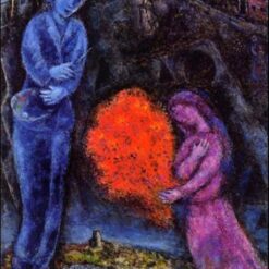 Marc Chagall Saint-Paul de Vance at Sunset – 1977 Naïve Art (Primitivism) Oil Painting, Vibrant Sunset Landscape