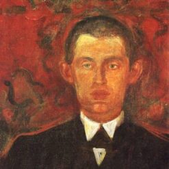 Hand-Painted Edvard Munch "Self-Portrait Beneath Woman's Mask" Oil Painting – Expressionism Reproduction by Da Fen Oil Painting Village Studio