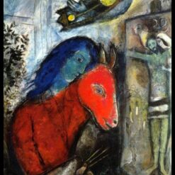 Marc Chagall Self Portrait with a Clock In front of Crucifixion – 1947 Surrealism Oil on Canvas, Self-Portrait, Private Collection