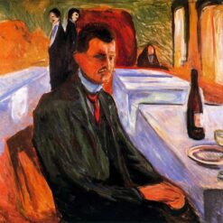 Custom Oil Painting Inspired by Edvard Munch’s Self-Portrait with Bottle of Wine – Hand-Painted Reproduction from DaFen Village Studio | Expressionist Art for Home and Office Décor