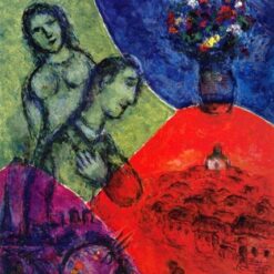 Hand-Painted Marc Chagall "Self Portrait with Bouquet" Oil Painting – Surrealist Self-Portrait Reproduction by Da Fen Oil Painting Village Studio