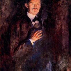 Expressionist Self-Portrait Inspired by Edvard Munch - Self-Portrait with Burning Cigarette, 1895 - Da Fen Village Studio Oil on Canvas for Modern Home & Art Collection