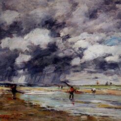 Shore at Low Tide, Rainy Weather, near Trouville by Eugene Boudin – 1895 Impressionist Cloudscape Oil Painting, Custom Art from Dafen Oil Painting Village Studio