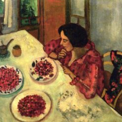 Hand-Painted Oil Painting Inspired by Marc Chagall’s 'Strawberries Bella and Ida at the Table' – High-Quality Reproduction by Da Fen Oil Painting Village Studio
