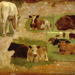 Study of Cows by Eugene Boudin – c.1860 Realism Sketch and Study Oil Painting, Custom Art from Dafen Oil Painting Village Studio