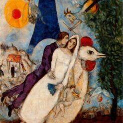 Hand-Painted Oil Painting Inspired by Marc Chagall’s 'The Betrothed and Eiffel Tower' – High-Quality Reproduction by Da Fen Oil Painting Village Studio