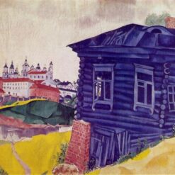 Marc Chagall The Blue House – 1917 Cubist Oil Painting, Cityscape