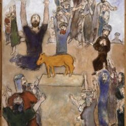 Marc Chagall The Hebrews Adore the Golden Calf – 1931 Naïve Art Gouache & Oil on Paper, 61 x 48.5 cm