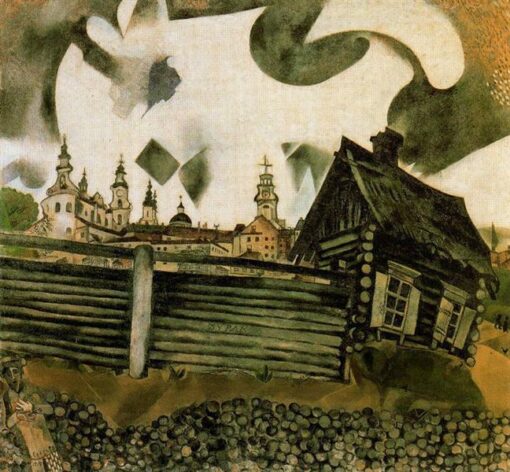 Marc Chagall The House in Grey – 1917 Naïve Art Oil Painting, Cityscape