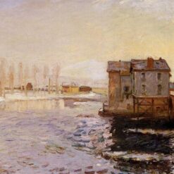 The Moret Bridge and Mills under Snow by Alfred Sisley – 1890 Impressionist Landscape Oil Painting, Custom Art from Dafen Oil Painting Village Studio