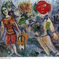 Marc Chagall The Players – 1968 Surrealism Oil Painting, Private Collection