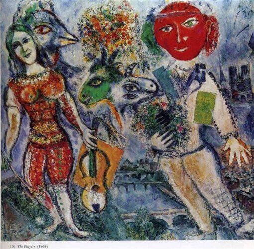 Marc Chagall The Players – 1968 Surrealism Oil Painting, Private Collection