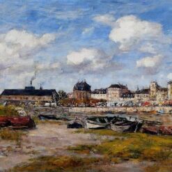 The Port of Trouville, Low Tide by Eugene Boudin – 1897 Impressionist Cityscape Oil Painting, Custom Art from Dafen Oil Painting Village Studio