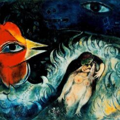 Marc Chagall The Rooster in Love – 1947 Expressionism Oil on Canvas, Symbolic Painting