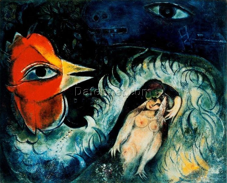 Marc Chagall The Rooster in Love – 1947 Expressionism Oil on Canvas, Symbolic Painting