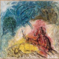 Marc Chagall The Sacrifice of Isaac – 1966 Naïve Art Oil Painting, Religious Artwork, Iconic Biblical Scene
