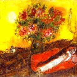 Marc Chagall The Sky Inflames – 1954 Surrealist Oil Painting on Canvas, Private Collection
