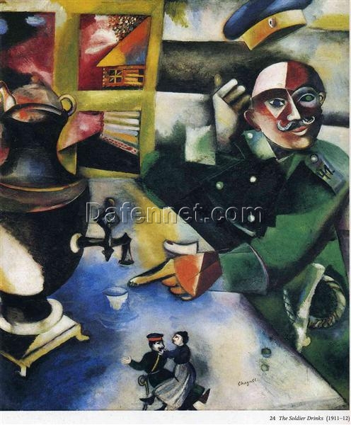 Hand-Painted Oil Painting Inspired by Marc Chagall’s ‘The Soldier Drinks’ – High-Quality Reproduction by Da Fen Oil Painting Village Studio
