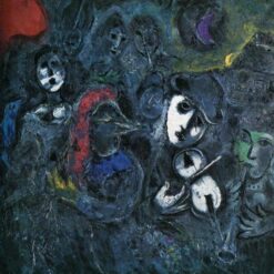 Marc Chagall The Street Performers in the Night – 1957 Expressionist Oil Painting on Canvas, Genre Artwork