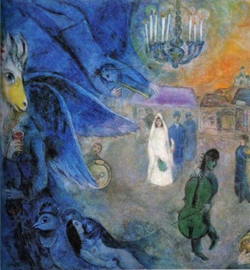 Marc Chagall Les bougies de mariage - c.1945 Surréalisme Huile sur toile, peinture symbolique