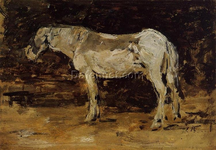 The White Horse by Eugene Boudin – c.1887 Impressionist Animal Oil Painting, Custom Art from Dafen Oil Painting Village Studio