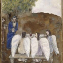 Marc Chagall Three Angels Visit Abraham (Les trois anges reçus par Abraham) – 1931 Naïve Art Gouache and Oil on Paper, 62.5 x 49 cm