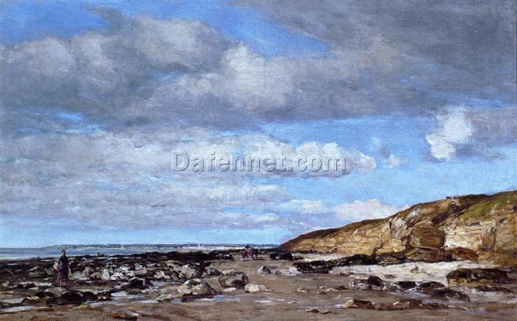 Trouville, Shore and Rocks by Eugene Boudin – c.1862 Realism Landscape Oil Painting, Custom Art from Dafen Oil Painting Village Studio