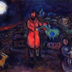 Marc Chagall Village – 1975 Naïve Art Oil on Wood Painting, Private Collection
