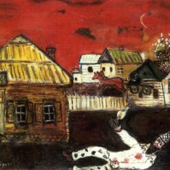 Marc Chagall Vitebsk, Village Scene – 1917 Naïve Art Oil on Canvas, Genre Painting