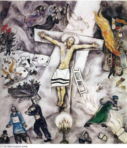 Hand-Painted Oil Painting Inspired by Marc Chagall’s ‘White Crucifixion’ – High-Quality Reproduction by Da Fen Oil Painting Village Studio