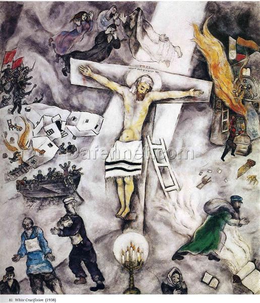 Hand-Painted Oil Painting Inspired by Marc Chagall’s ‘White Crucifixion’ – High-Quality Reproduction by Da Fen Oil Painting Village Studio