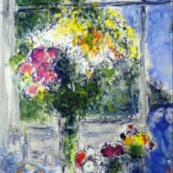 Marc Chagall Window in Artist's Studio – 1976 Naïve Art Still Life Oil Painting, Intimate Artist's Space
