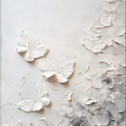 Custom Large White Wall Art - Minimalist Abstract Painting with Original White Texture and Butterfly Design for Modern Living Room and Hotel Decoration | Dafen Oil Painting Village Studio