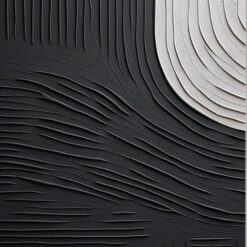 Custom Large Black Abstract Oil Painting on Canvas - Wabi-Sabi Wall Art with White Textured Wall Design for Modern Living Room and Hotel Decoration | Dafen Oil Painting Village Studio